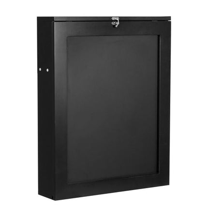 Wall-Mounted Folding Desk, Blackboard and Storage, Black