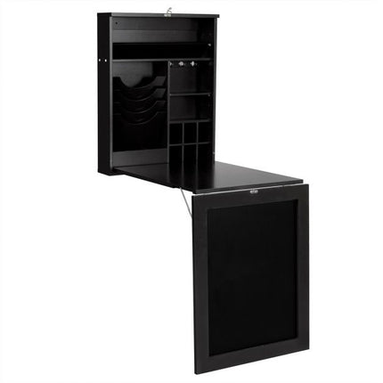 Wall-Mounted Folding Desk, Blackboard and Storage, Black