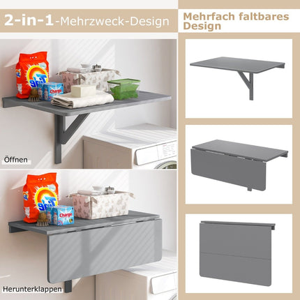 Wandklappschreibtisch, platzsparend, 80x60 cm, Grau