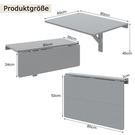 Wandklappschreibtisch, platzsparend, 80x60 cm, Grau