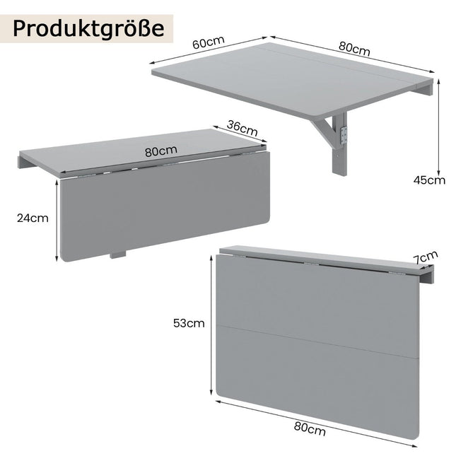 Wandklappschreibtisch, platzsparend, 80x60 cm, Grau