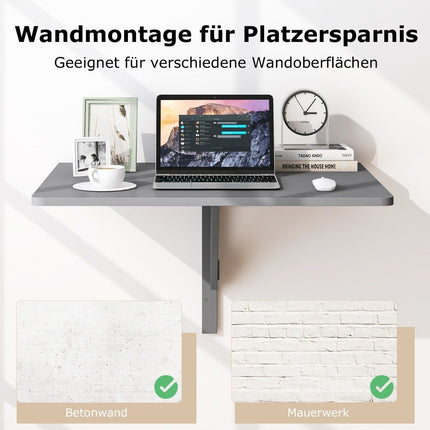 Wandklappschreibtisch, platzsparend, 80x60 cm, Grau