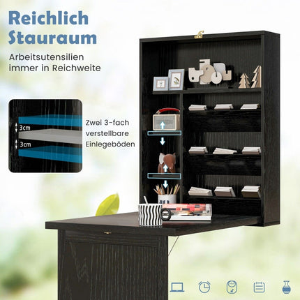 Wandmontierter Klapptisch mit Stauraum, platzsparendes Design