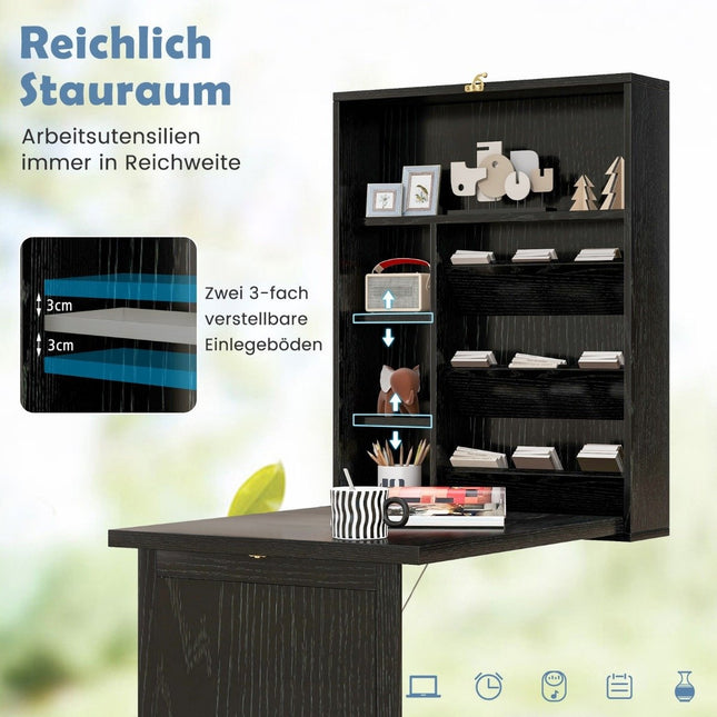 Wandmontierter Klapptisch mit Stauraum, platzsparendes Design