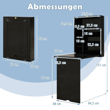Wandmontierter Klapptisch mit Stauraum, platzsparendes Design