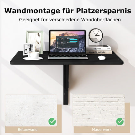 Wandklapptisch, platzsparend, Küchentisch, klappbarer Wandtisch, 80 x 60 cm, Schwarz