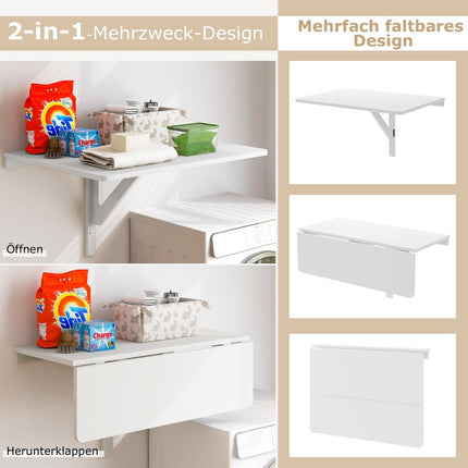 Wandklapptisch, platzsparender Küchentisch, klappbarer Wandtisch, 80 x 60 cm, Weiß