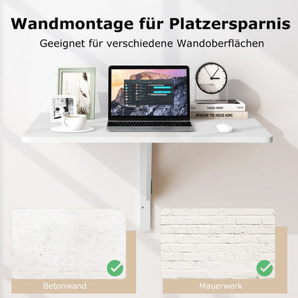 Wandklapptisch, platzsparender Küchentisch, klappbarer Wandtisch, 80 x 60 cm, Weiß