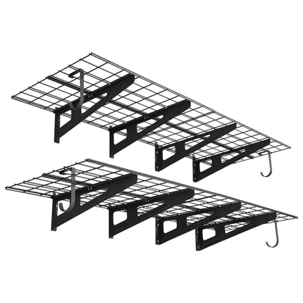 Wall-Mounted Garage Shelving, 2-Tier Steel, 1000 lb, Hooks