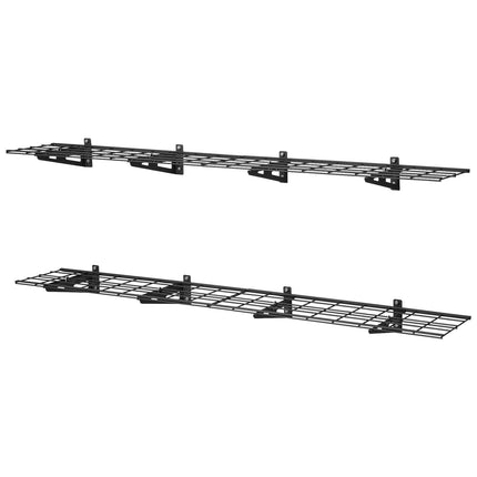 Wall-Mounted Garage Shelving, 2-Tier Steel, 600 lb, 4-Pack