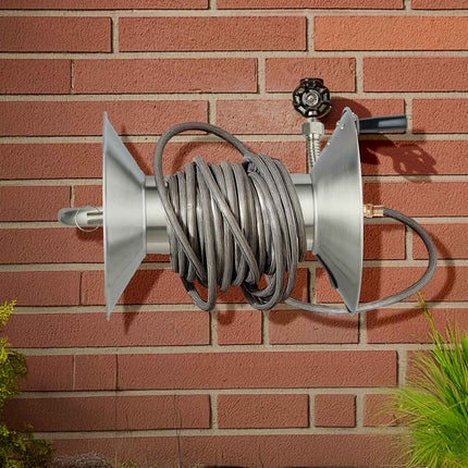 Wall-Mounted Garden Hose Reel with Crank Handle