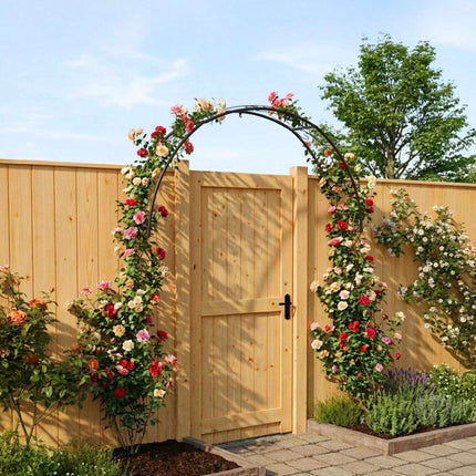 Wandmontiertes halbes Rosenbogen-Rankgitter, schwarzes Metall