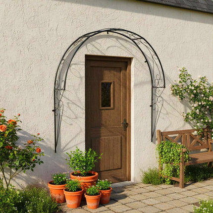 Wandmontiertes halbes Rosenbogen-Rankgitter, schwarzes Metall
