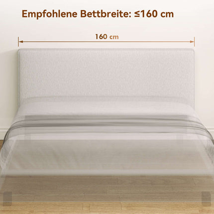 Wall-Mounted Headboard, Fabric Upholstery, 160x60 cm, Cream