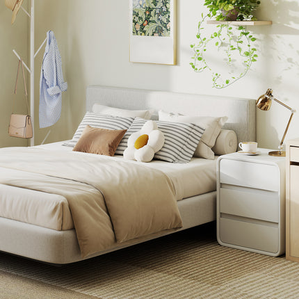 Wall-Mounted Headboard, Fabric Upholstery, 160x60 cm, Cream