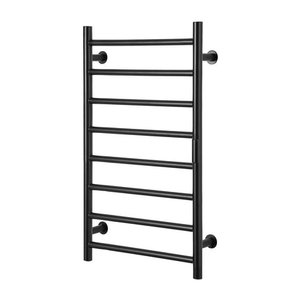Wall-Mounted Heated Towel Rack, 8-Bar, Timer, Black