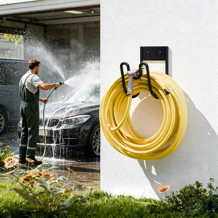 Wall-Mounted Iron Hose Holder, Black