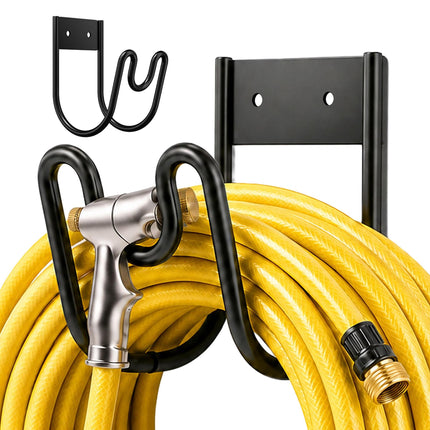 Wall-Mounted Iron Hose Holder, Black, Set of 2