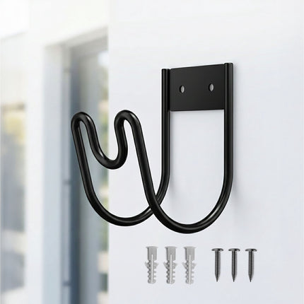 Wall-Mounted Iron Hose Holder, Black, Set of 2