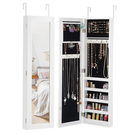 Wall-Mounted Jewelry Cabinet with Mirror and Storage
