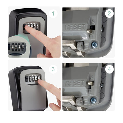 Wall-Mounted Key Safe with Combination Lock, Black/Grey