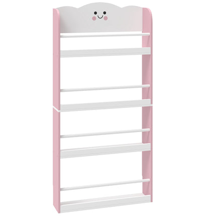 Wandmontiertes Kinderbücherregal, 4-stöckig, Rosa/Weiß
