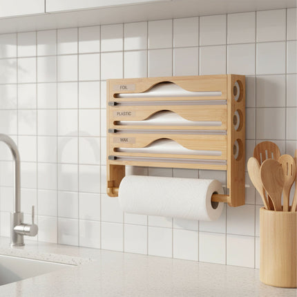 Wandmontierter Küchenrollen- und Folienspender mit Cutter