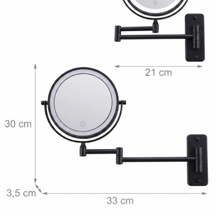 LED-Kosmetikspiegel zur Wandmontage, 10-fache Vergrößerung, Schwarz