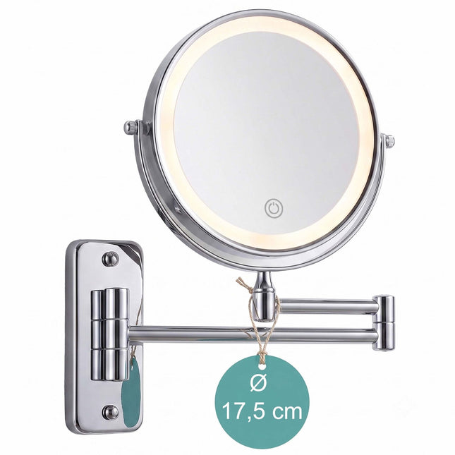 Wandmontierter LED-Kosmetikspiegel, 10-fache Vergrößerung, Silber