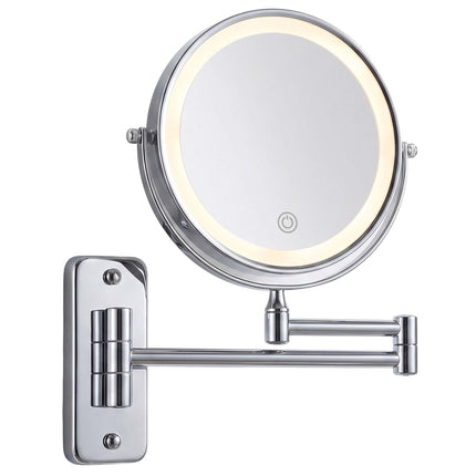 Wall-Mounted LED Cosmetic Mirror, 10x Magnification, Silver