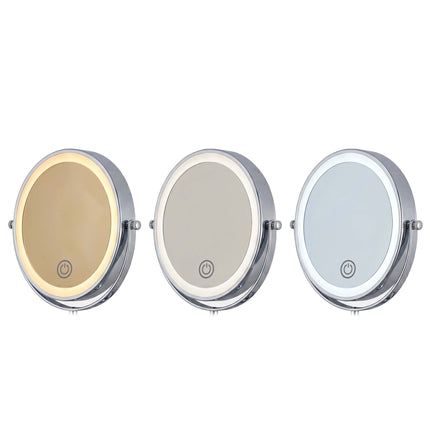 Wall-Mounted LED Cosmetic Mirror, 10x Magnification, Silver
