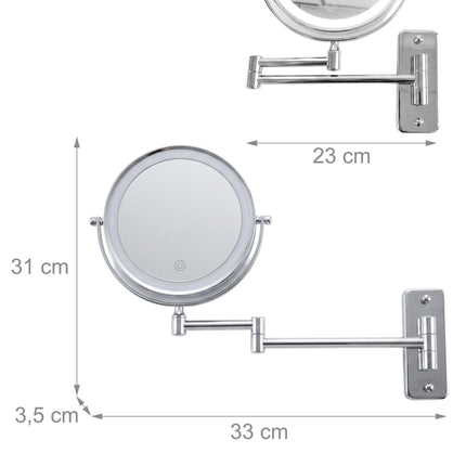 Nástěnné LED zrcadlo, 10x zvětšení, stříbrná