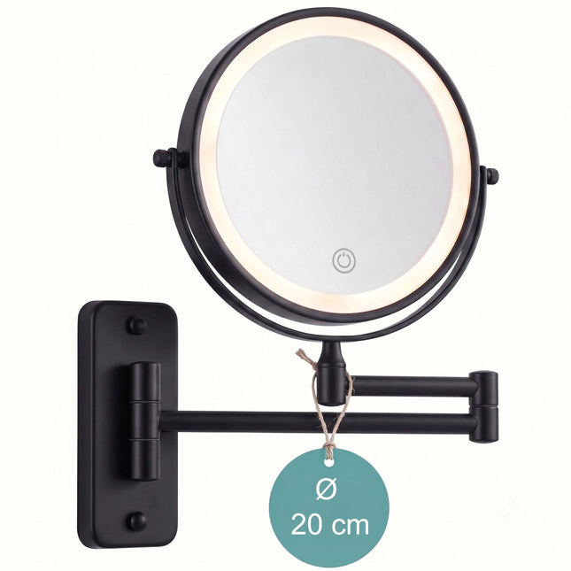 Wandmontierter LED-Kosmetikspiegel, 10-fache Vergrößerung, Schwarz