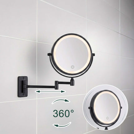 Wandmontierter LED-Kosmetikspiegel, 10-fache Vergrößerung, Schwarz