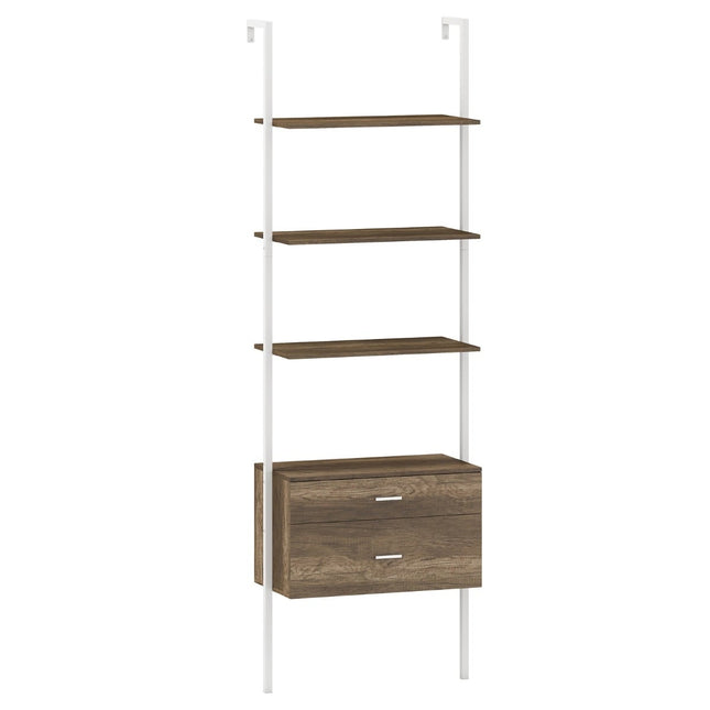 Wall-Mounted Ladder Shelf with 2 Drawers, Metal Frame, Gray
