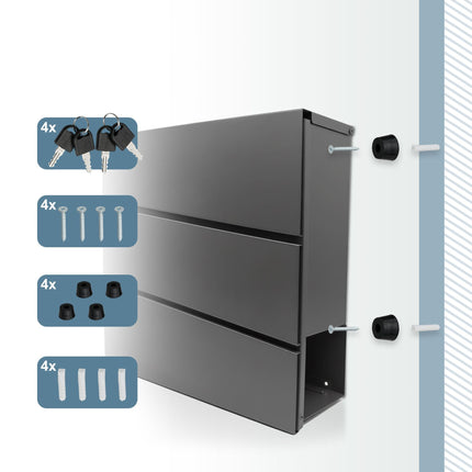 Wall-Mounted Letterbox with Magazine Holder and Rain Cover