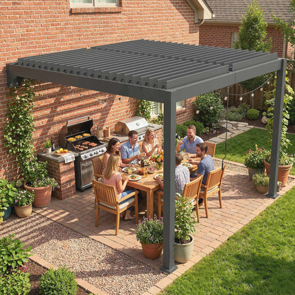 Wandanlehn-Lamellenpergola, 3x3m, verstellbares Metalldach
