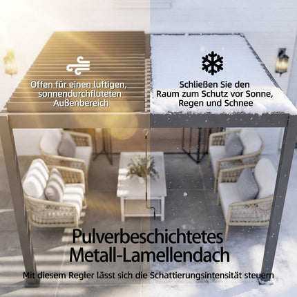 Wandanlehn-Lamellenpergola, 3x3m, verstellbares Metalldach