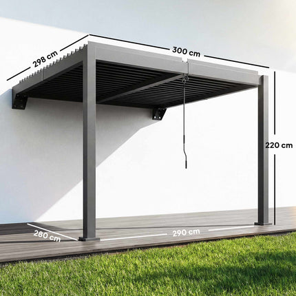 Wandanlehn-Lamellenpergola, 3x3m, verstellbares Metalldach