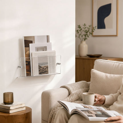 Wall-Mounted Magazine Holders, Set of 3, Transparent Acrylic