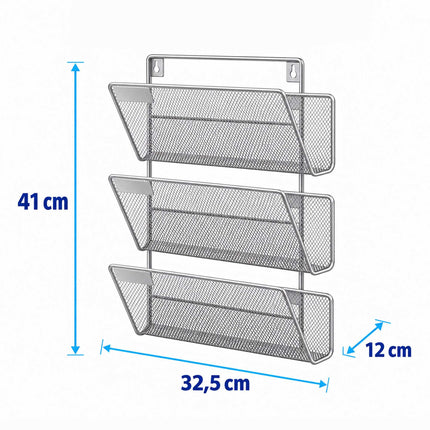 Wall-Mounted Magazine Holder with 3 Tiers, Silver Iron, Screws Included