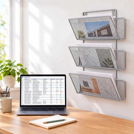 Wall-Mounted Magazine Holder with 3 Tiers, Silver Iron, Screws Included