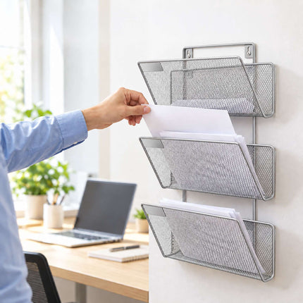 Wall-Mounted Magazine Holder with 3 Tiers, Silver Iron, Screws Included