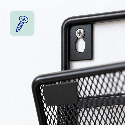 Wall-Mounted Magazine Holder with 4 Tiers, Black Iron, Screws Included