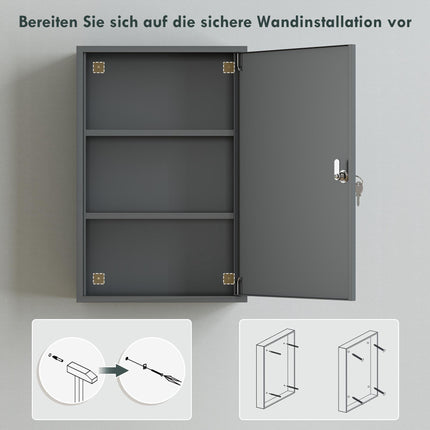 Wall-Mounted Medicine Cabinet, Lockable, 3 Shelves, Grey