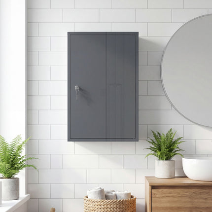 Wall-Mounted Medicine Cabinet, Lockable, 3 Shelves, Grey