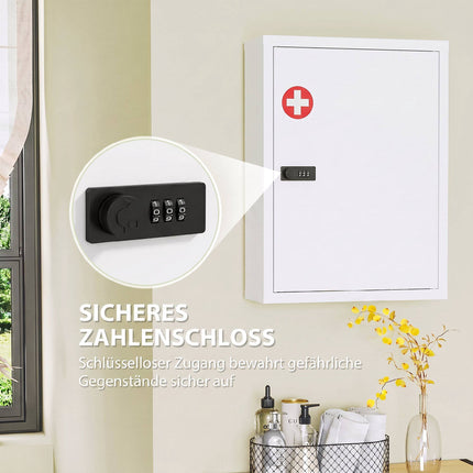 Wall-Mounted Medicine Cabinet with Lock, Steel, White