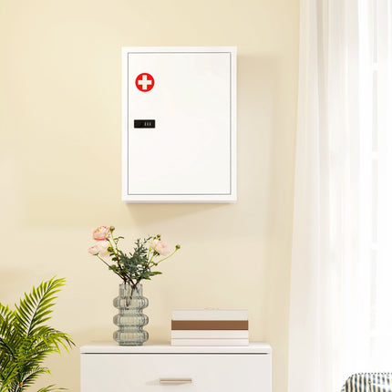 Wall-Mounted Medicine Cabinet with Lock, Steel, White