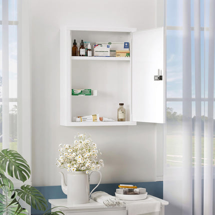 Wall-Mounted Medicine Cabinet with Lock, Steel, White