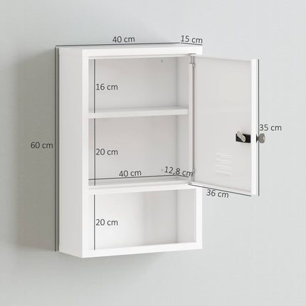 Wall-Mounted Medicine Cabinet with Lock, White, Steel